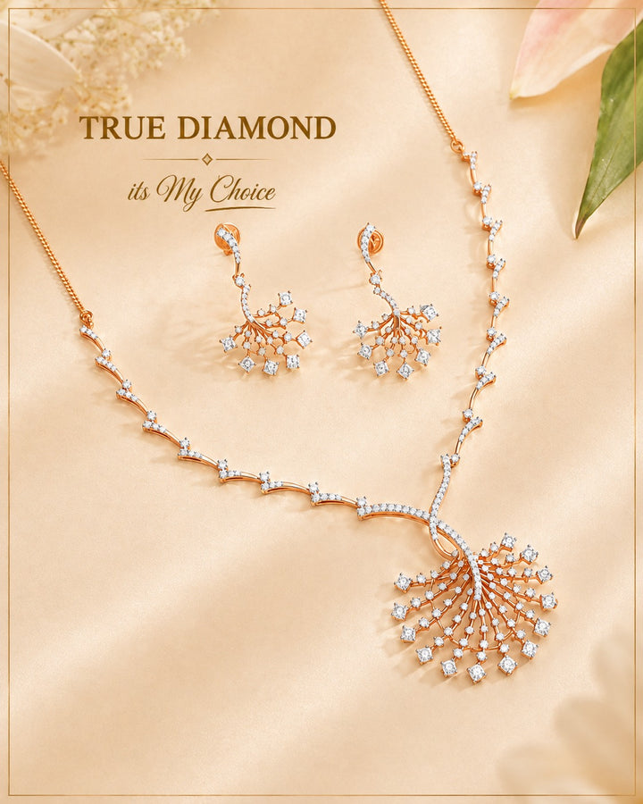 Floral Diamond Pendant Necklace & Earrings Set