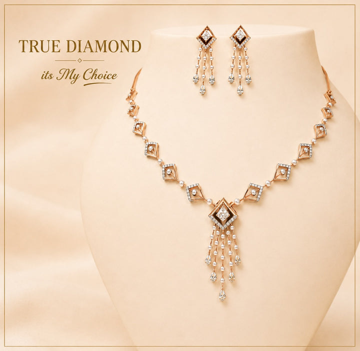 Diamond Pendant Necklace & Pearl Drop Earrings Set