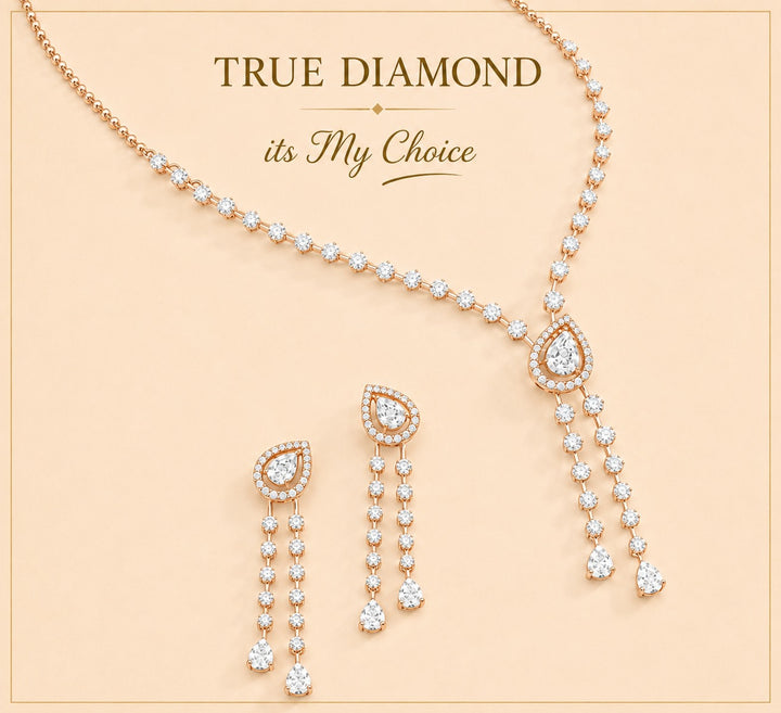 Teardrop Diamond Pendant Necklace &amp; Earrings Set