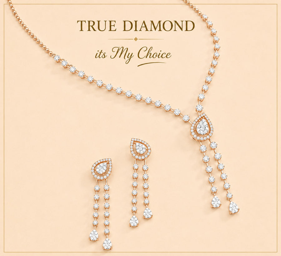 Teardrop Diamond Pendant Necklace &amp; Earrings Set
