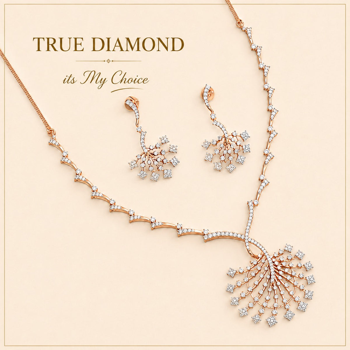 Floral Diamond Pendant Necklace & Earrings Set