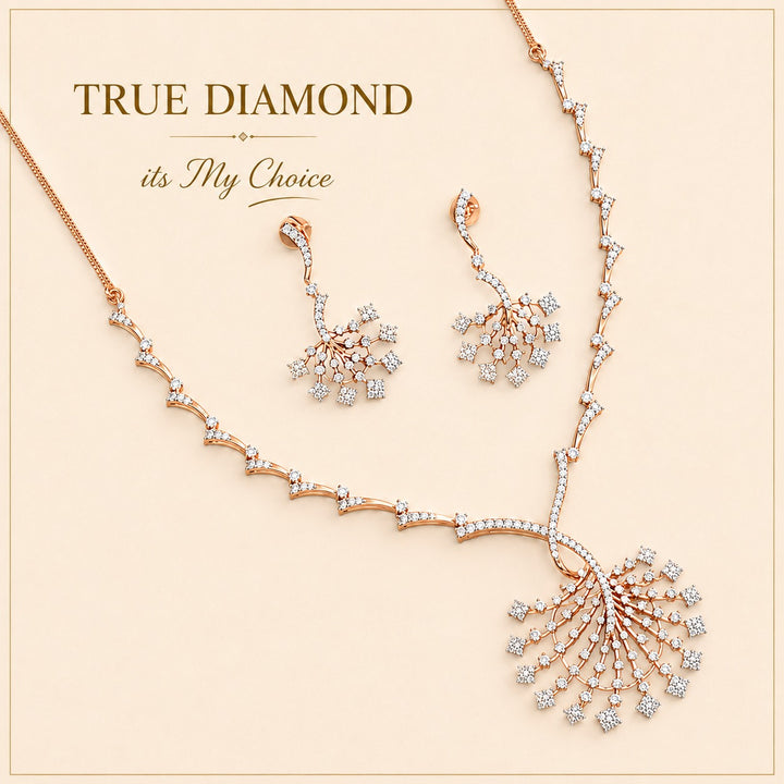 Floral Diamond Pendant Necklace & Earrings Set