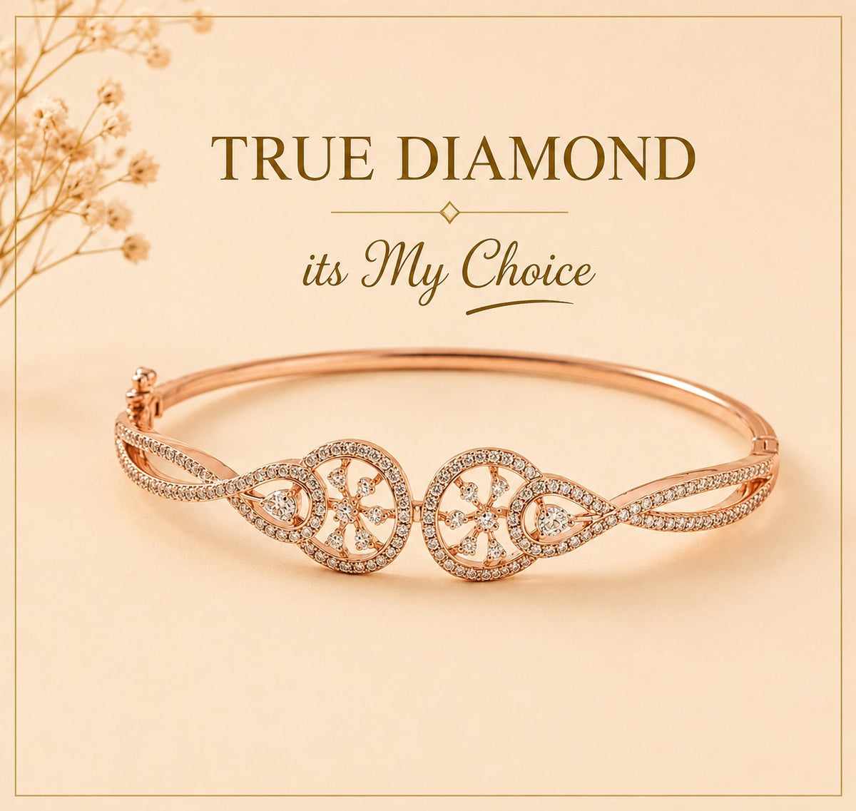 Rose Gold Diamond Infinity Bangle Bracelet