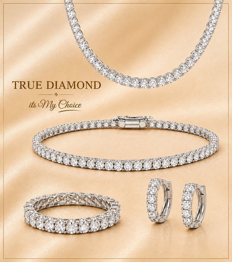 Diamond Necklace, Bracelets & Hoop Earrings Set