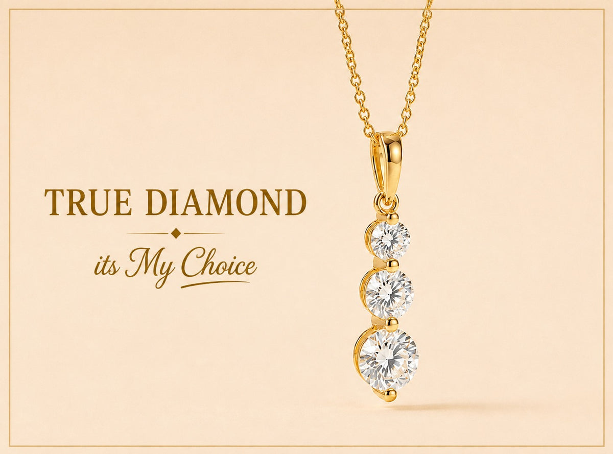 True Diamond Triple Stone Pendant Necklace