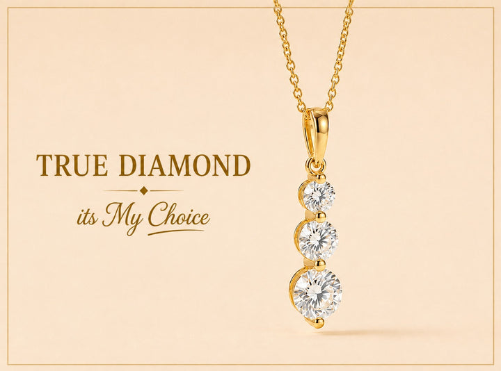 True Diamond Triple Stone Pendant Necklace