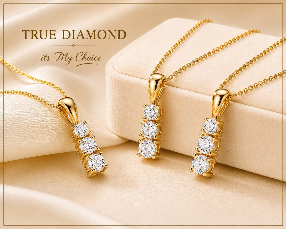 True Diamond Triple Stone Pendant Necklace