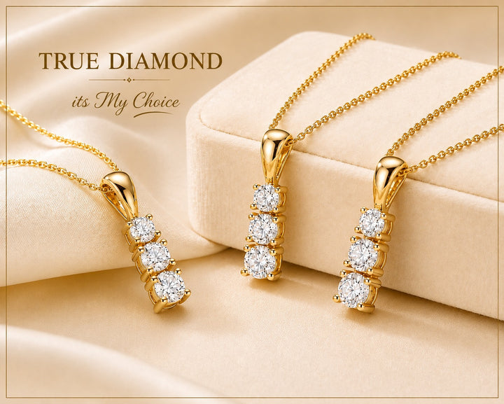 True Diamond Triple Stone Pendant Necklace